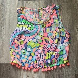 Lilly Pulitzer Brinley Pink Tassle Tank Crop Top